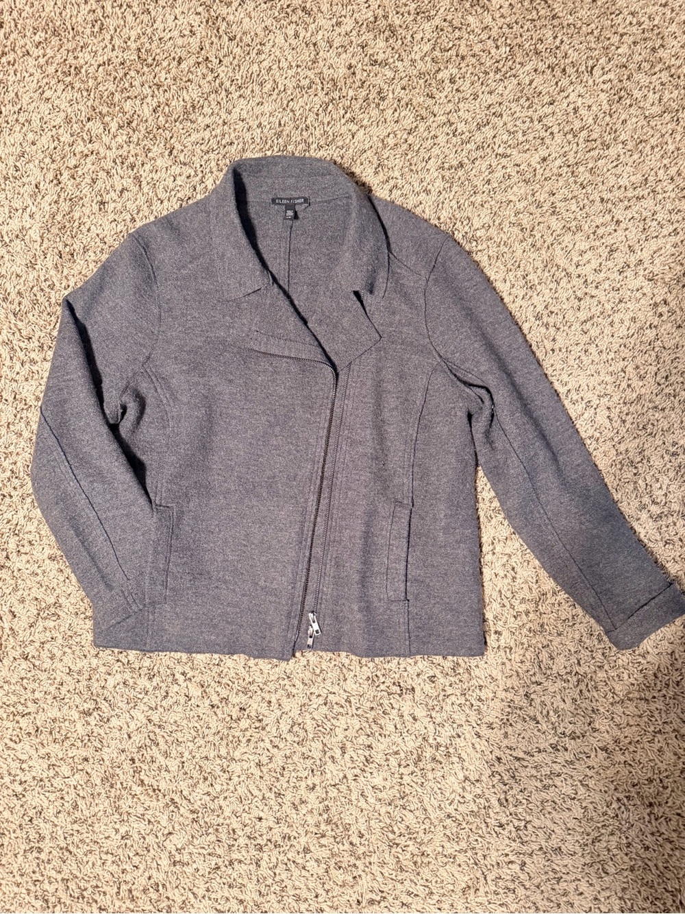 Eileen Fisher Wool Jacket L Gray Asymmetrical Zip Structured Coat